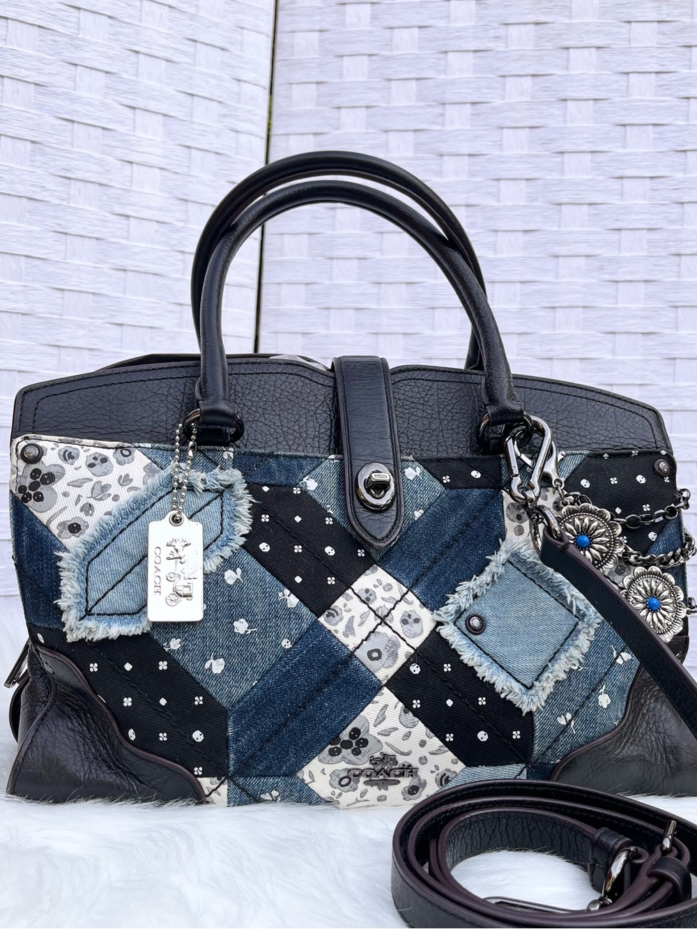 Coach Patchwork Denim & Black Leather Satchel